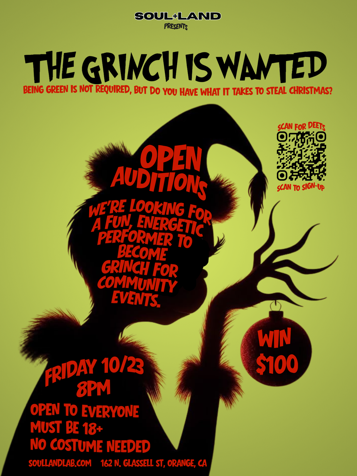 The Grinch Is Wanted: Open Auditions at SOUL+LAND