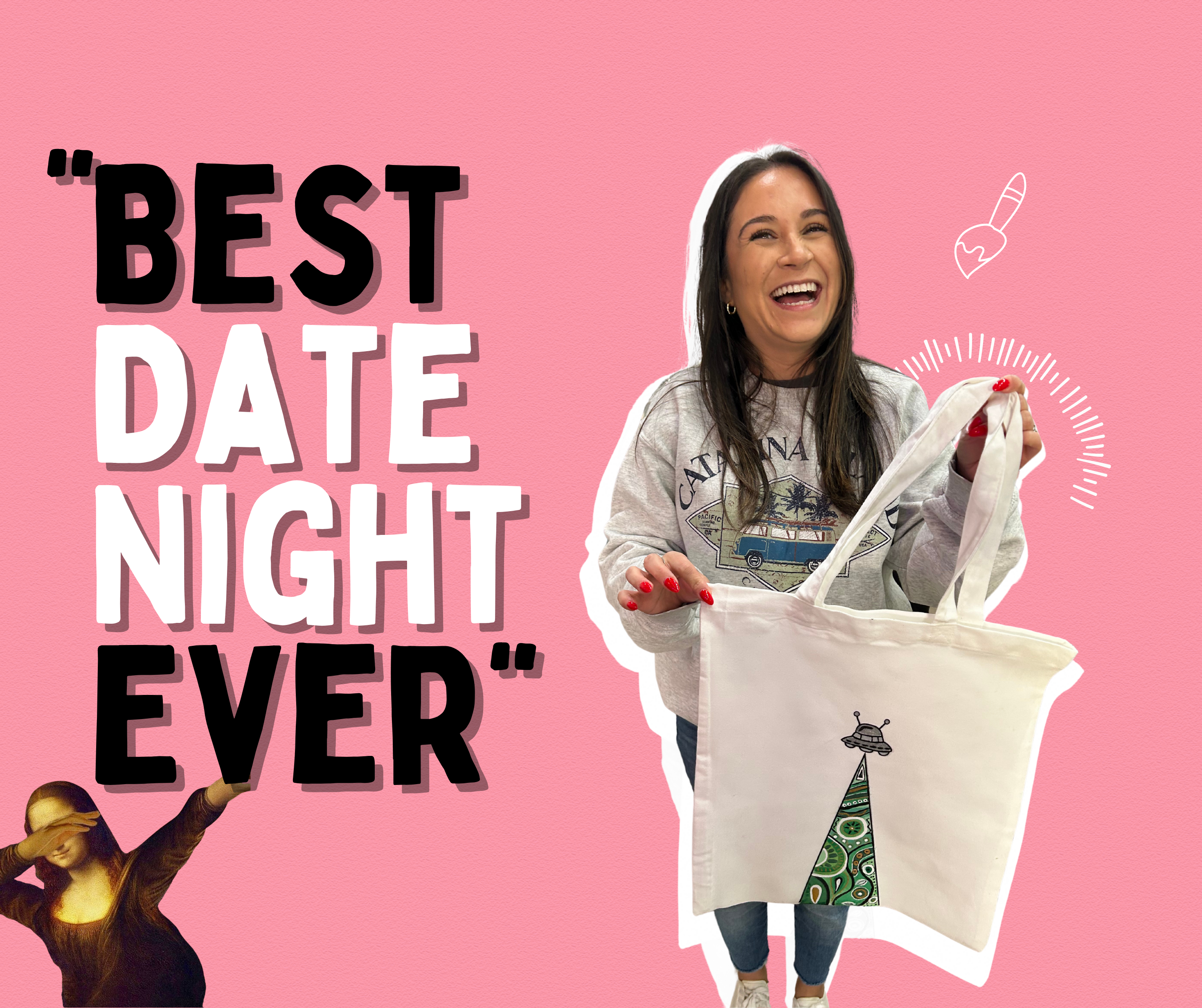 lady created her own tote bag design orange county fun date night stuff