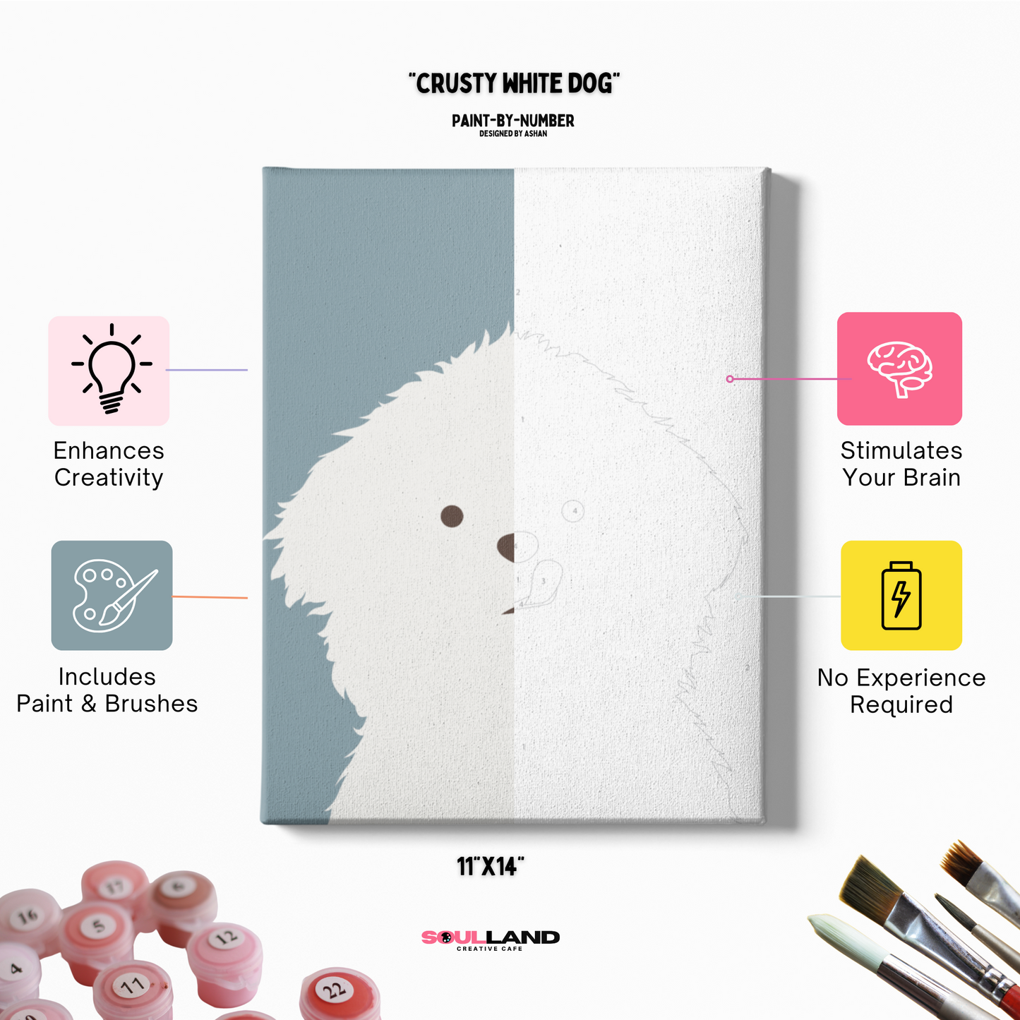 Paint-by-Number Art Kit - "Crusty White Dog"