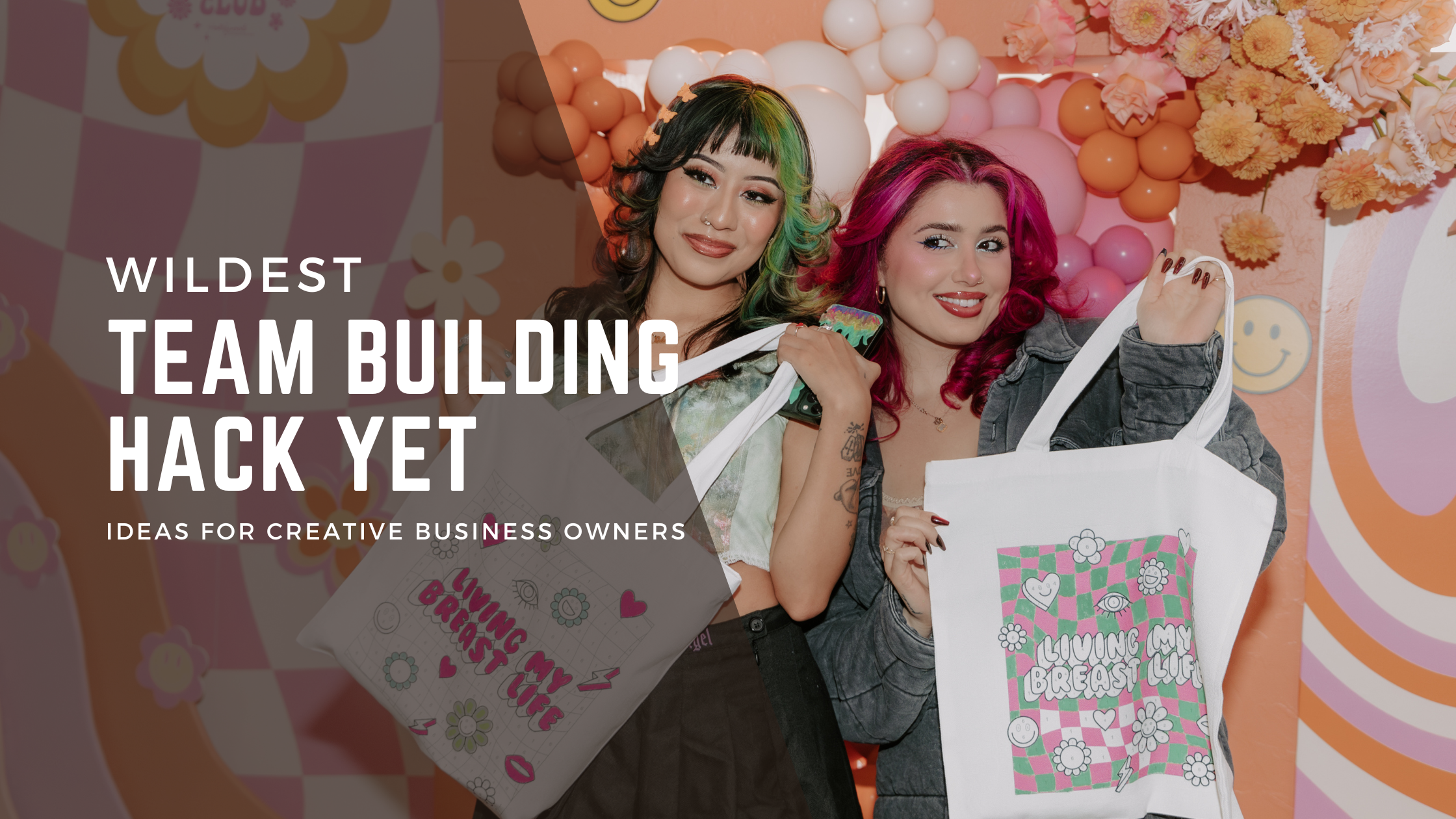 two ladies holding painted totes