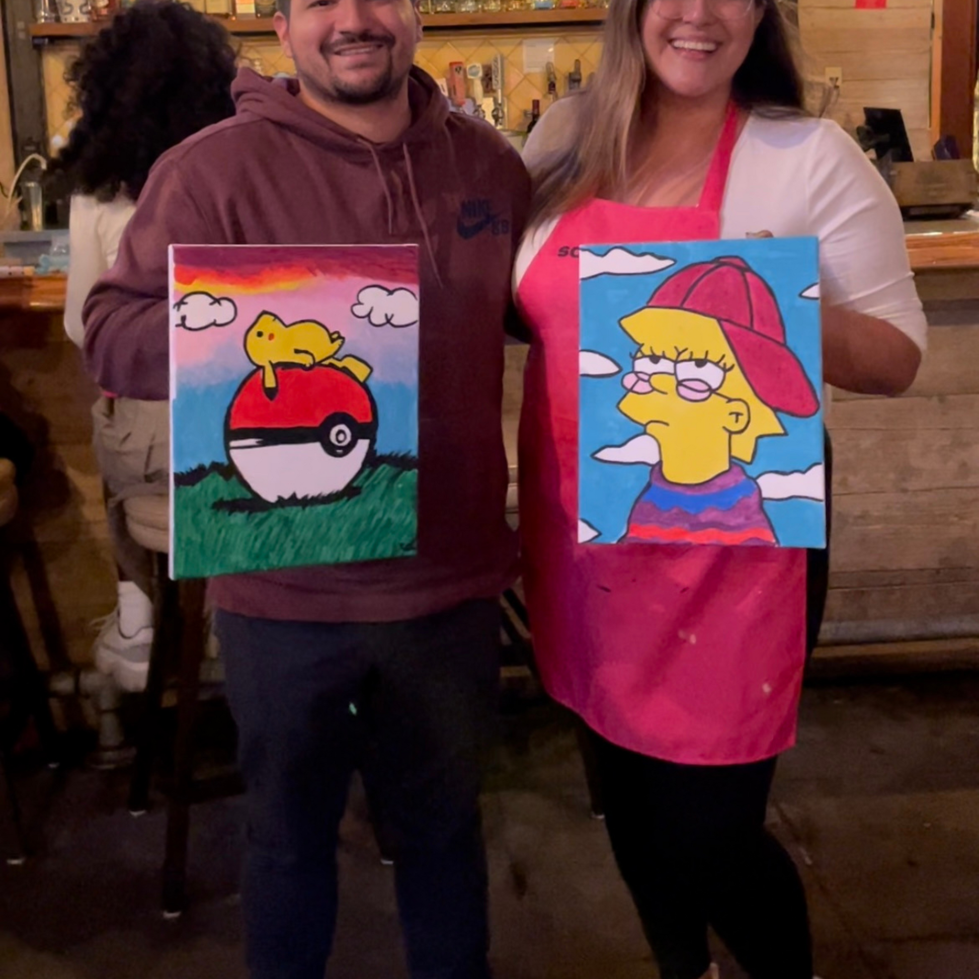 90's cartoon paint and sip. Lisa Simpson and Pikachu